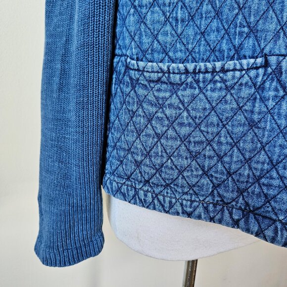 Vintage 90s Y2K Blast Indigo Blue Quilted Body Knit Sleeves Zip Jacket Sweater L - Picture 5 of 9